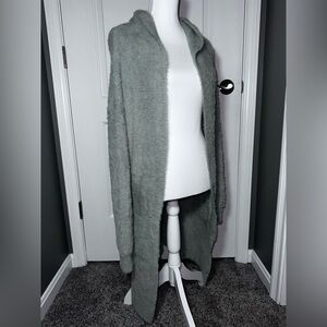 Be Clever Plush Hooded Cardigan Duster Cozy Heavy Knit Gray